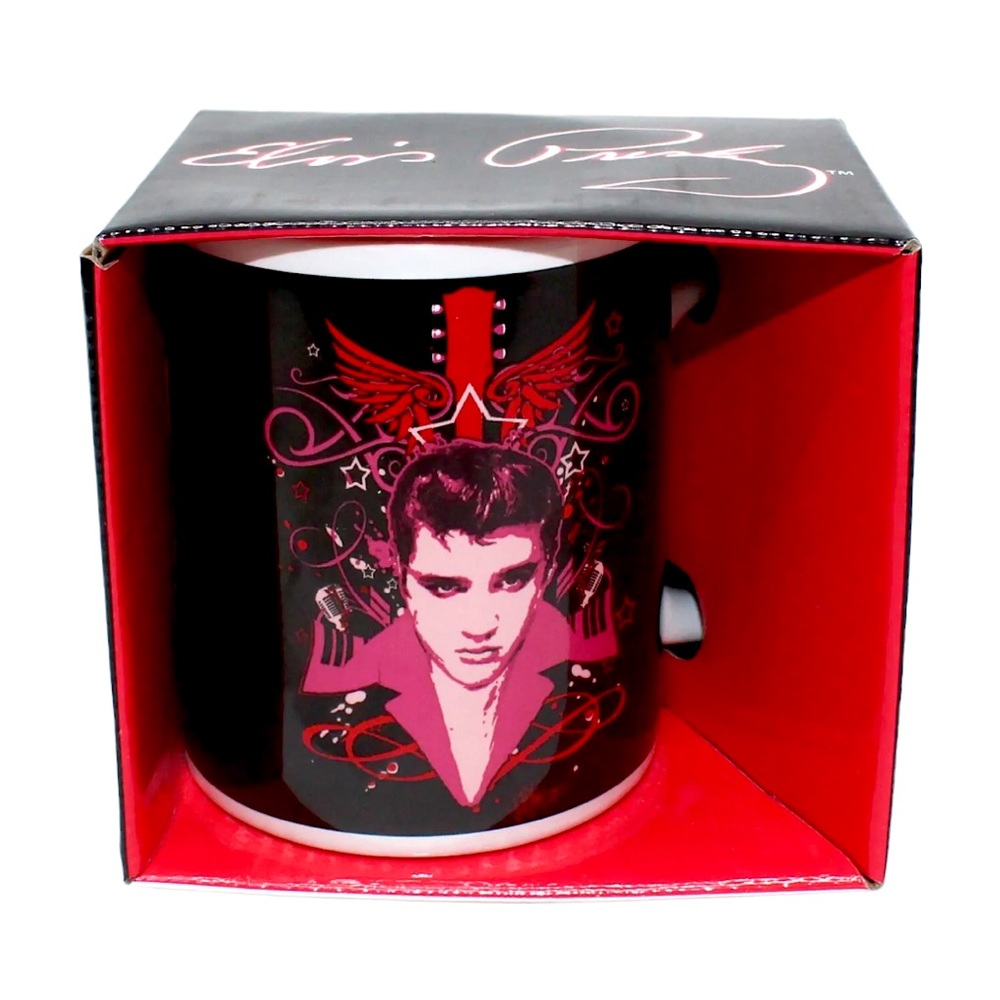 New NIB Elvis Presley Signature Product Black / Pink Coffee Mug 11 Oz.